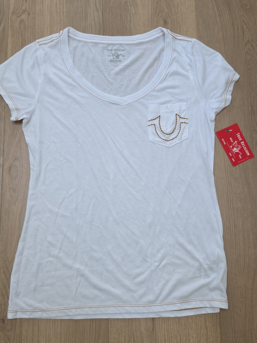 True Religion Pocket Round V-Neck Tee NWT White Sz M